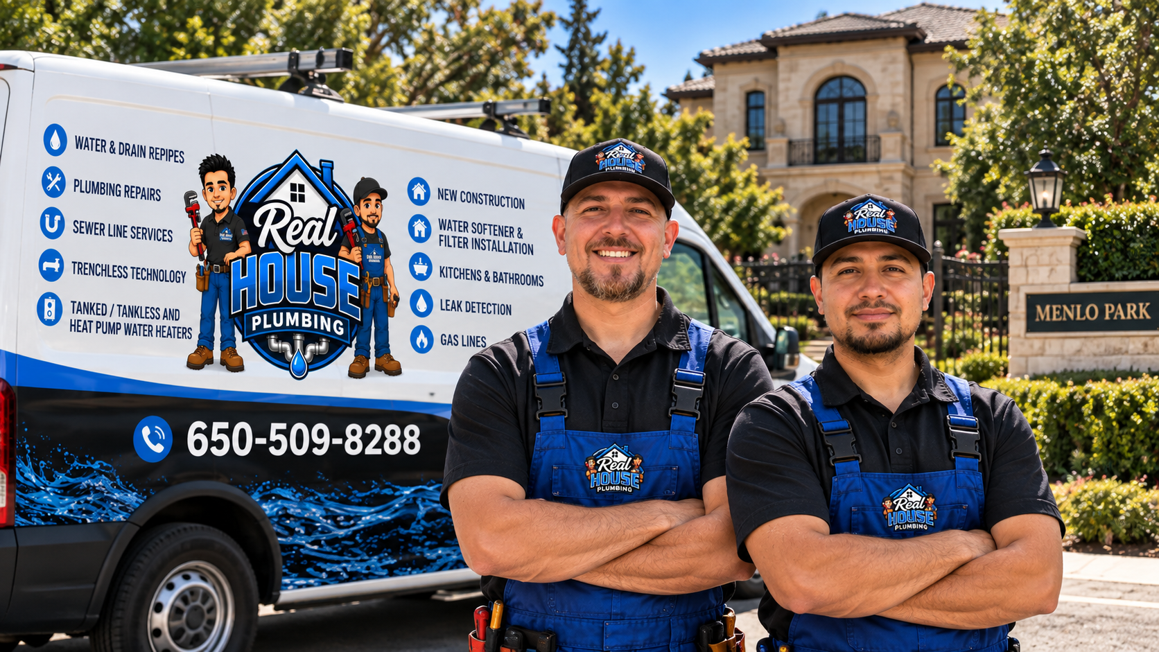 Plumbing technicians loading equipment from a service van